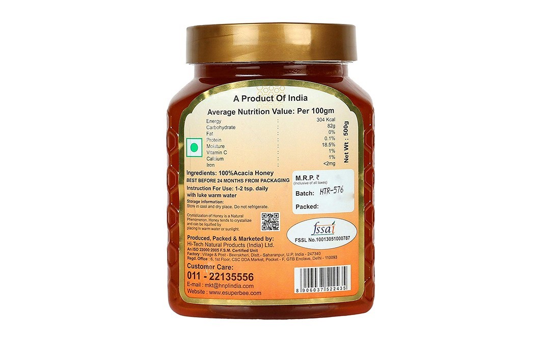 Superbee Acacia Honey    Plastic Jar  500 grams